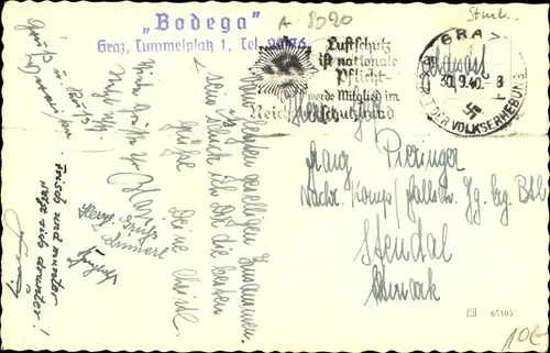 Ak Graz Steiermark, Bodega Weinstube, Tummelplatz 1