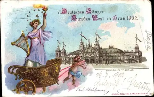 Litho Graz Steiermark, VI. Deutsches Sängerbundesfest 1902