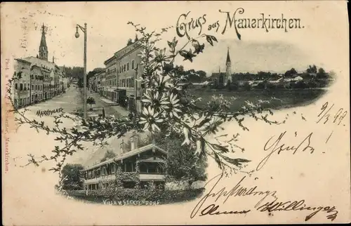 Ak Mauerkirchen Oberösterreich, Marktplatz, Villa v. Secktendorf, Panorama, Kirche