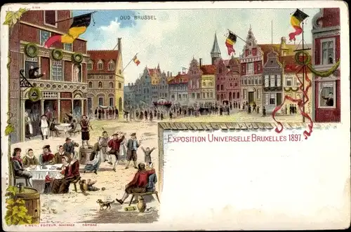 Litho Brüssel Belgien, Exposition Universelle 1897, Oud Brussel, Marktplatz