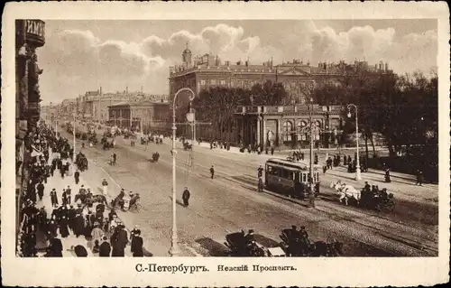 Ak Sankt Petersburg Russland, Perspective de Newski, Straßenbahn