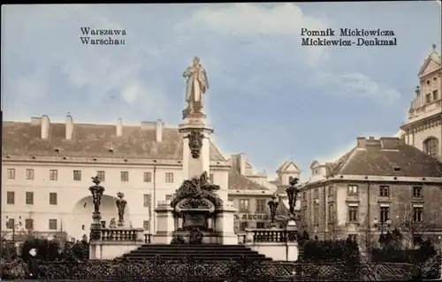 Ak Warszawa Warschau Polen, Pomnik Mickiewicza, Mickiewicz-Denkmal