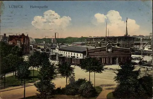 Ak Hansestadt Lübeck, Hafenpartie