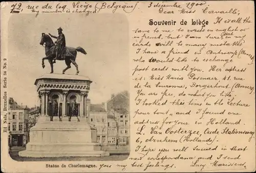 Ak Liège Lüttich Wallonien, Statue de Charlemange