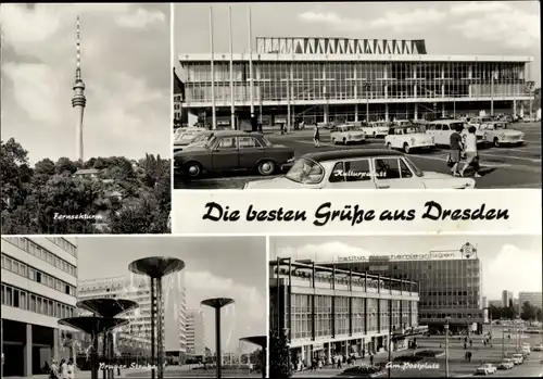Ak Dresden Altstadt, Fernsehturm, Am Postplatz, Prager Straße, Kulturpalast