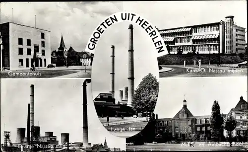 Ak Heerlen Limburg Niederlande, Gemeentehuis, Kant. O. Nassau mijnen, Oranje Nassau mijn