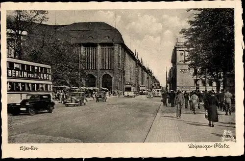 Ak Berlin Mitte, Leipziger Platz, Busse, Passanten, Fahrzeuge, Berlin raucht Juno