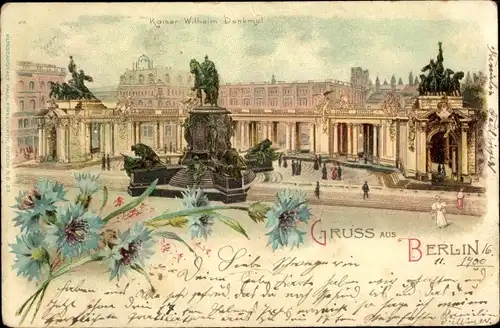 Litho Berlin Mitte, Kaiser Wilhelm Denkmal, Passanten