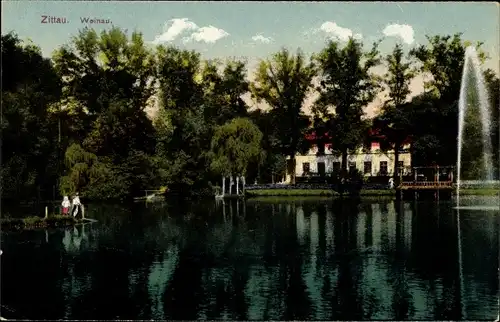 Ak Zittau in der Oberlausitz, Wasserpartie an der Weinau
