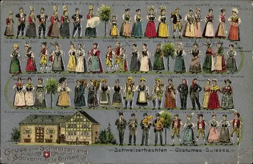 Präge Ak Schweizertrachten, Costumes Suisses, St. Gallen, Appenzell