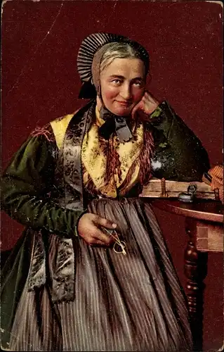 Ak Bauernfrau aus dem Kt. Thurgau Schweiz, Landestracht