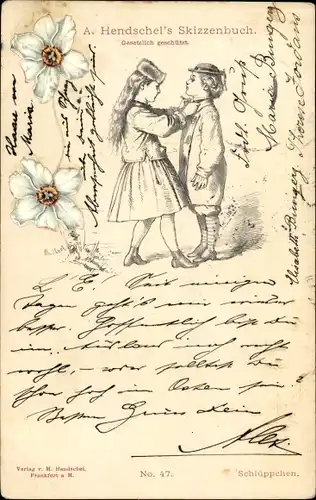 Künstler Ak Hendschel, Albert, Skizzenbuch No. 47, Schlüppchen, Junge und Mädchen