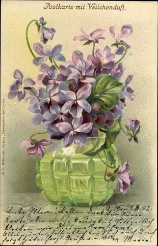 Litho Veilchen in grüner Blumenvase