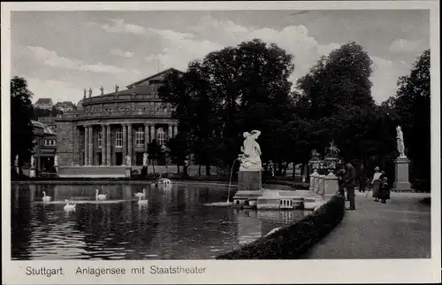 Ak Stuttgart in Württemberg, Anlagensee mit Staatstheater