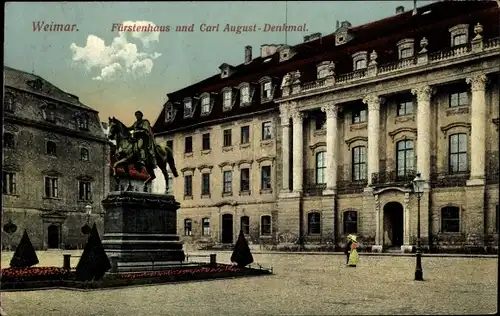 Ak Weimar in Thüringen, Fürstenhaus und Carl-August-Denkmal