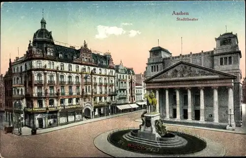 Ak Aachen in Nordrhein Westfalen, Stadttheater, Denkmal, Kronprinz Cafe