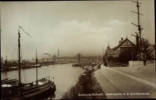 Ak Ruhrort Duisburg im Ruhrgebiet, Hafenpartie an der Schifferbörse