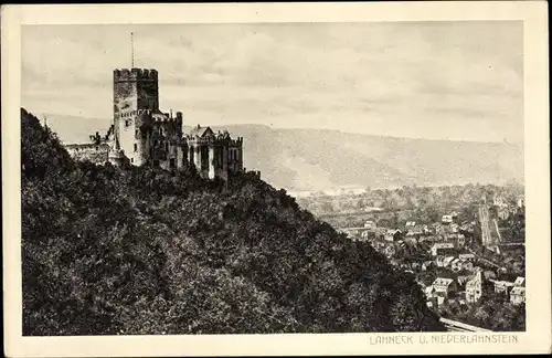 Ak Oberlahnstein Lahnstein am Rhein, Burg Lahneck, Niederlahnstein, Panorama