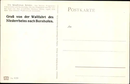 Künstler Ak Astudin, N., Bornhofen Rhein, Die feindlichen Brüder, Burg Liebenstein, Burg Sterrenberg