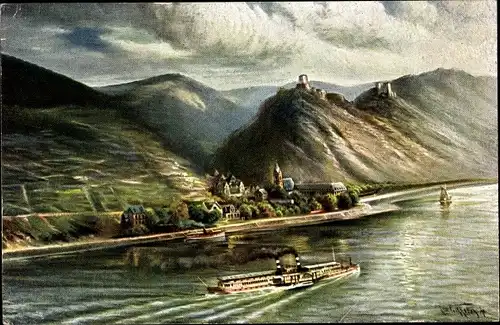 Künstler Ak Bornhofen am Rhein, Die feindlichen Brüder, Burg Sternberg, Liebenstein