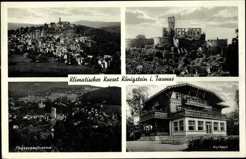 Ak Königstein im Taunus, Flugzeugaufnahme, Kurhaus, Ruine, Panorama