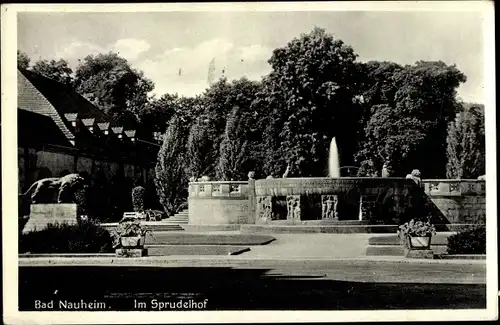 Ak Bad Nauheim in Hessen, Im Sprudelhof, Springbrunnen, Löwenstatue