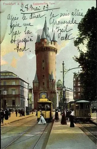 Ak Frankfurt am Main, Eschenheimer Turm, Straßenbahn