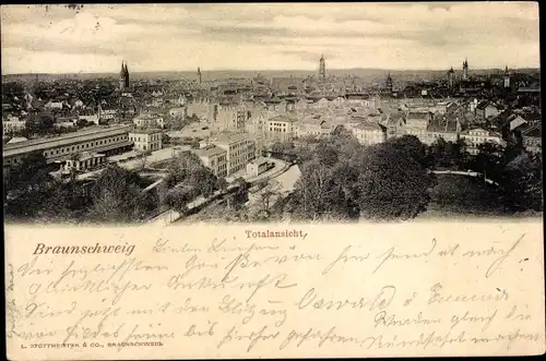 Ak Braunschweig in Niedersachsen, Panorama, Kirchturm