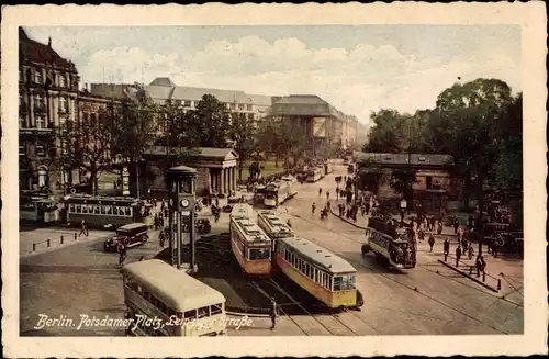 Ak Berlin Tiergarten, Potsdamer Platz, Leipziger Straße, Straßenbahnen, Passanten