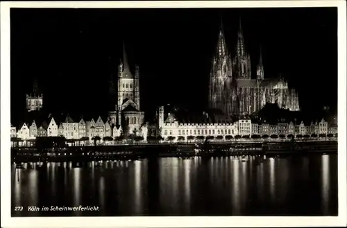 Ak Köln am Rhein, Im Scheinwerferlicht, Rheinpartie, Dom