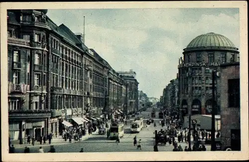 Ak Berlin Tiergarten, Potsdamer Platz, Blick Saarlandstraße, Kempinski Haus, Straßenbahnen