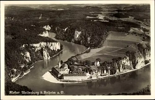 Ak Kelheim an der Donau Niederbayern, Kloster Weltenburg, Luftbild