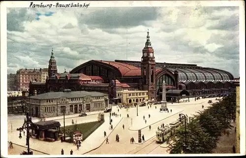 Ak Hamburg Mitte St. Georg, Hauptbahnhof, Straßenbahn, Passanten