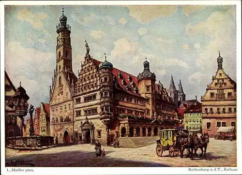Künstler Ak Mössler, L., Rothenburg ob der Tauber Mittelfranken, Rathaus