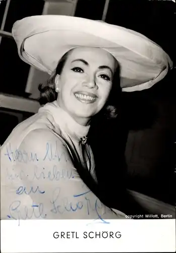 Ak Schauspielerin Gretl Schörg, Portrait mit Hut