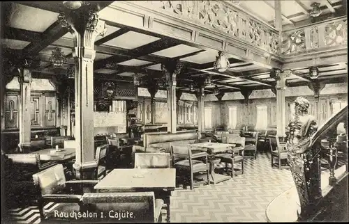 Ak Dampfer der HAPAG, Rauchsalon I. Kajüte