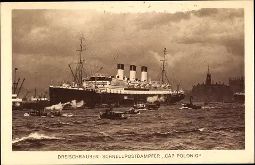 Ak Dreischrauben Schnellpost Dampfer Cap Polonio, HSDG, Hamburger Hafen