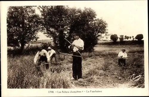Ak Les Scenes champetres, la Fauchaison, Schnitter, Sensen