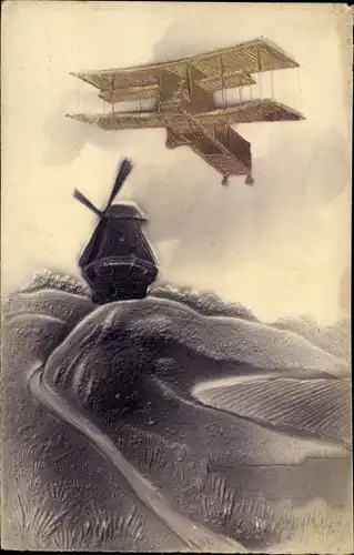 Präge Ak Aviation, Flugzeug über Windmühle