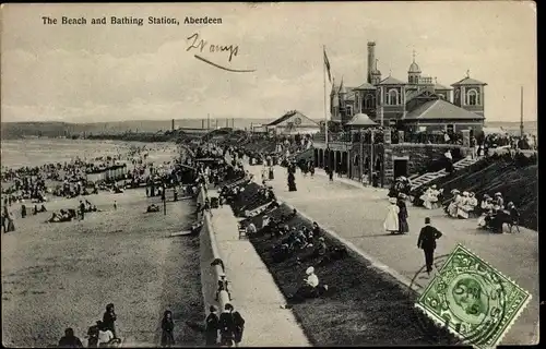 Ak Aberdeen Schottland, The Beach and Bathing Station