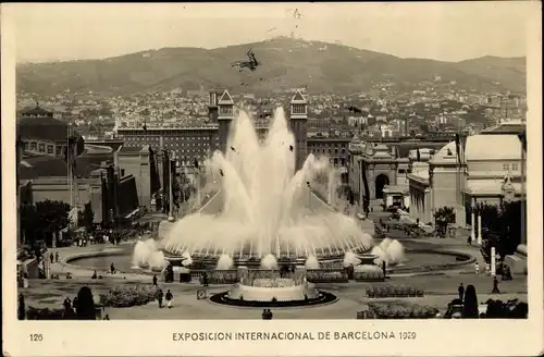 Ak Barcelona Katalonien, Exposicion Internacional 1929, Weltausstellung, Springbrunnen