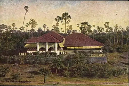 Ak Indien, An Indian Bungalow, Haus am Wald, Palmen