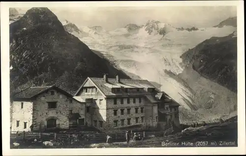 Ak Tirol, Blick zur Berliner Hütte mit Großem Mösele, Gletscher