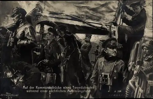 Künstler Ak Schwormstädt, F., Deutsches Kriegsschiff, Torpedoboot, Kommandobrücke, Aufklärungsfahrt