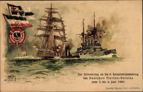 Wappen Künstler Ak Bohrdt, Hans, Segelschiff, Kriegsschiff, Deutscher Flottenverein