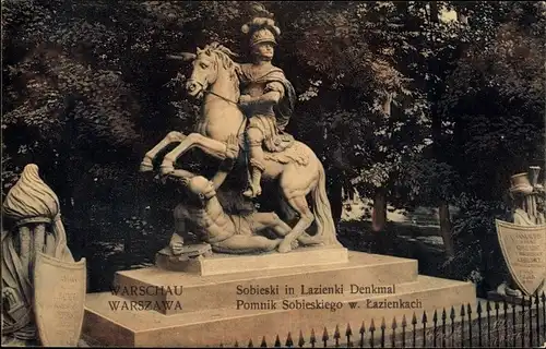 Ak Warszawa Warschau Polen, Pomnik Sobieskiego w Lazienkach