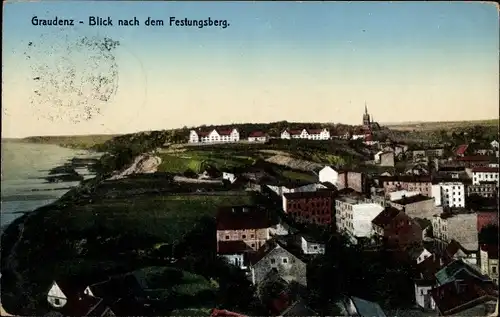Ak Grudziądz Graudenz Westpreußen, Blick über die Dächer der Stadt nach dem Festungsberg