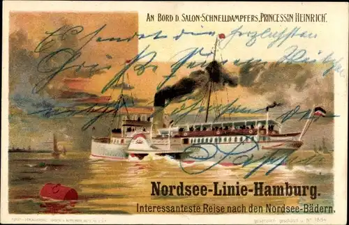 Litho Salon- und Schnelldampfer Prinzessin Heinrich, Nordsee-Linie-Hamburg