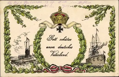 Ak Gott schütze unser deutsches Vaterland, Deutsche Kriegsschiffe, Eichenlaub