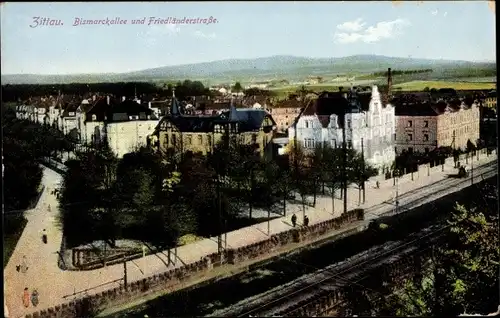 Ak Zittau in Sachsen, Bismarckallee und Friedländerstraße